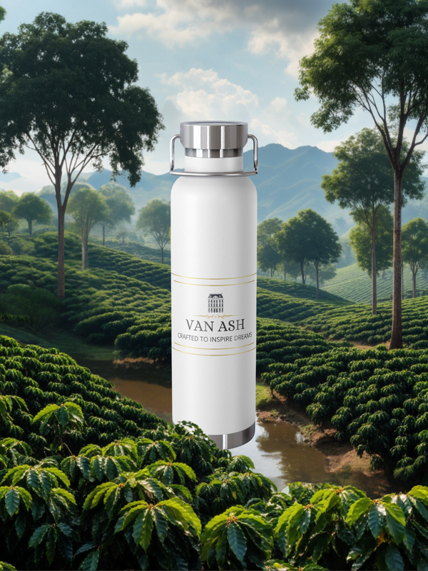 Van Ash Veritas Thermal Bottle, a sleek 22oz stainless steel bottle with advanced copper vacuum insulation, perfect for keeping drinks hot or cold in style.